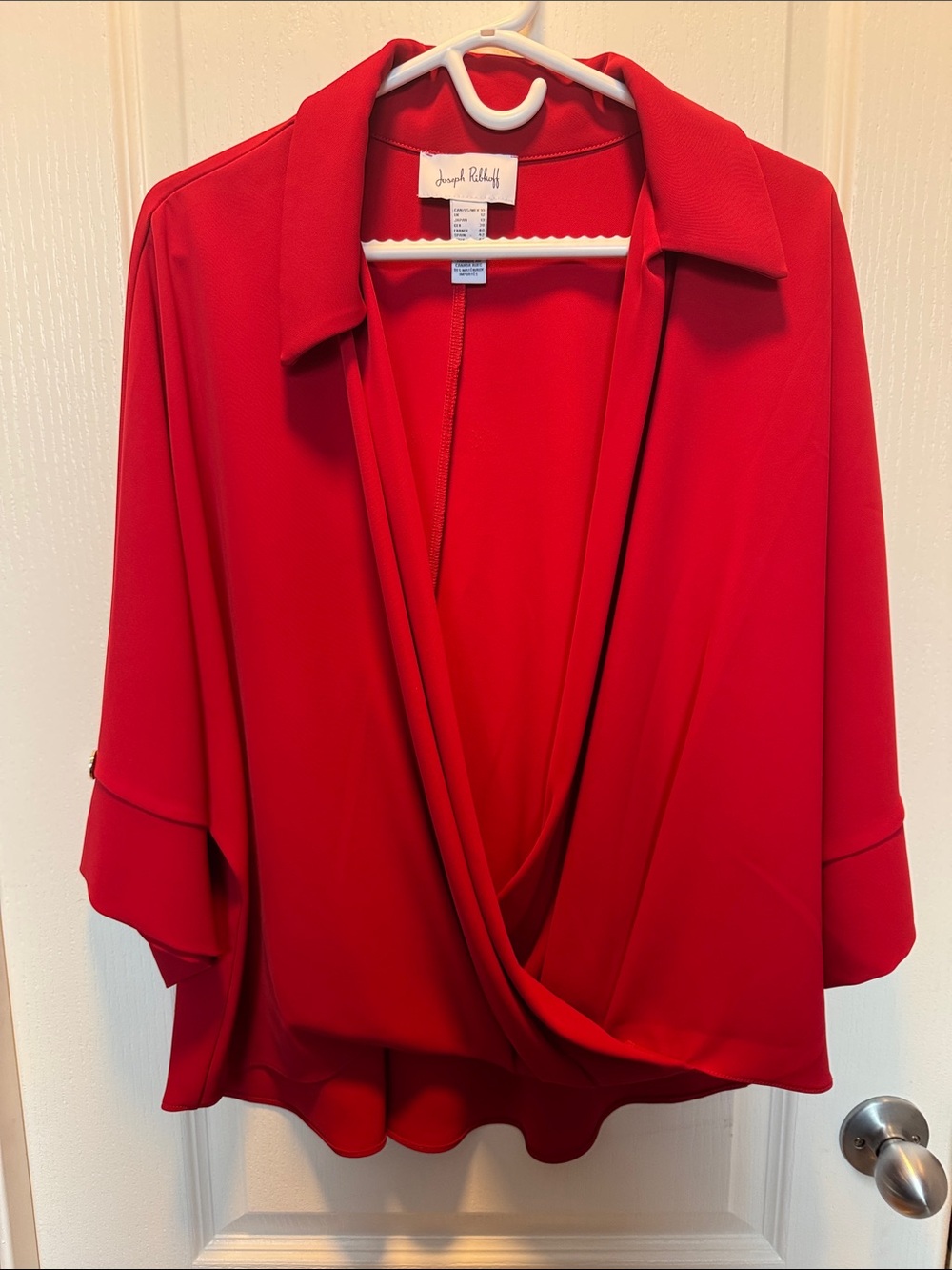Joseph Ribkoff Bold Red Draped Crossover Tunic Top
